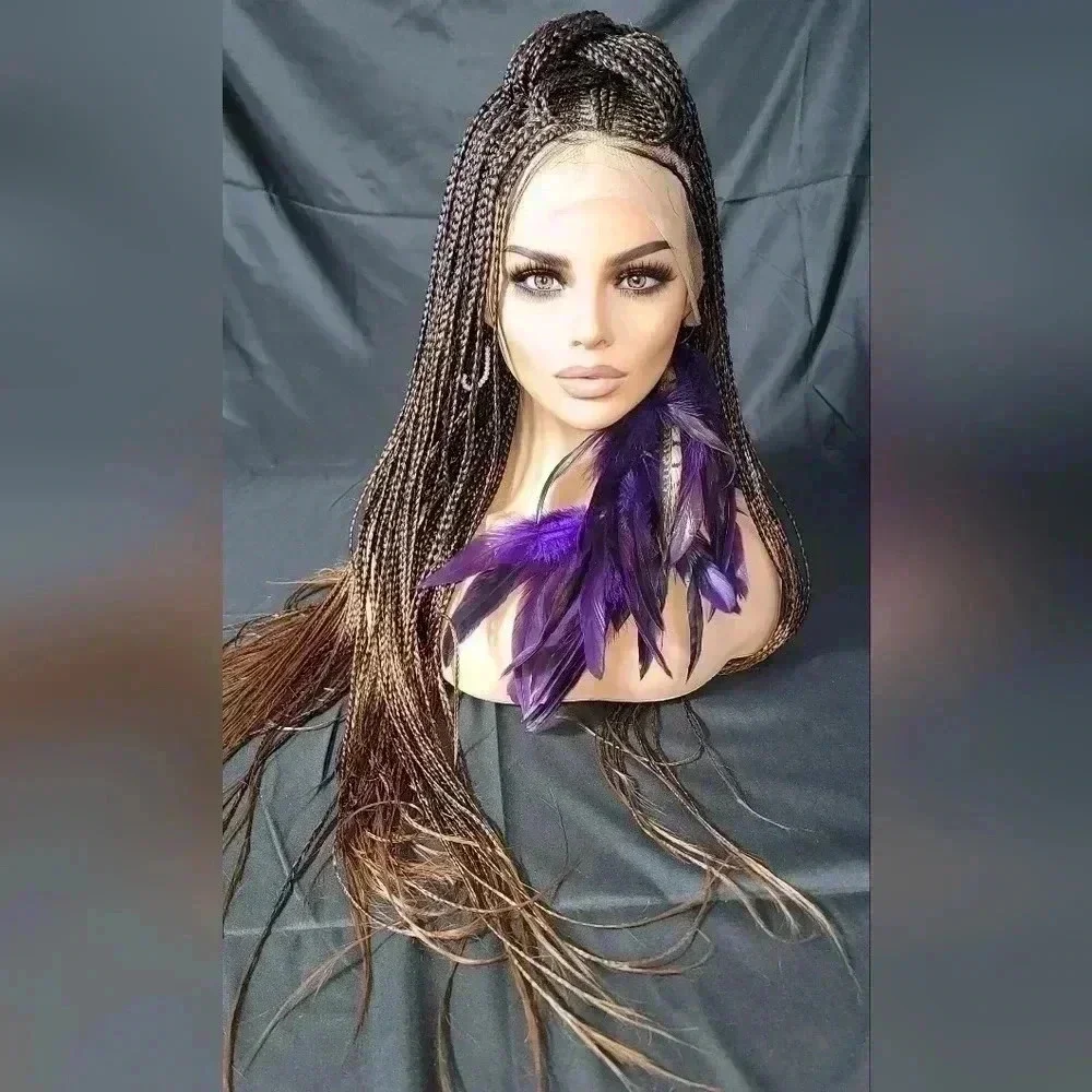 🔥100% Handmade Braided Wig  26” Auburn Ombre, Full Frontal 13x6, Straps & Combs